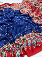 Load image into Gallery viewer, Gorgeous Party wear Pure Satin Silk Ajrak Printed Rich Pallu n Tussles Work Fancy Designer Saree