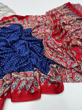 Load image into Gallery viewer, Gorgeous Party wear Pure Satin Silk Ajrak Printed Rich Pallu n Tussles Work Fancy Designer Saree