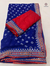Load image into Gallery viewer, New Blue Color Georgette Print n Sequence Lace Border Work Fancy Designer Wedding Wear Saree