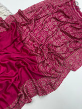 Load image into Gallery viewer, New Wedding Wear Rani Color Pure Satin Silk Ajrak Printed Rich Pallu n Tussles Work Fancy Designer Saree