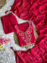 Load image into Gallery viewer, New Wedding Wear Pink Color Roman Silk Embroidery n Sequence Work Designer Straight Kurta With Trouser n Dupatta Set