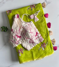 Load image into Gallery viewer, New Function Wear Chanderi Cotton Embroidery n Tussels Work Fancy Designer Saree With Stitched Blouse