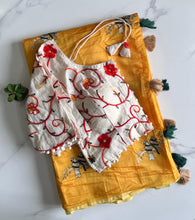 Load image into Gallery viewer, New Function Wear Chanderi Cotton Embroidery n Tussels Work Fancy Designer Saree With Stitched Blouse