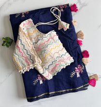 Load image into Gallery viewer, New Function Wear Chanderi Cotton Embroidery n Tussels Work Fancy Designer Saree With Stitched Blouse
