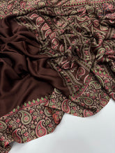 Load image into Gallery viewer, New Wedding Wear Brown Color Pure Satin Silk Ajrak Printed Rich Pallu n Tussles Work Fancy Designer Saree