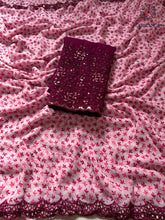 Load image into Gallery viewer, New Festive Wear Georgette Pink Color Print N Arco Border Work Fancy Designer Saree