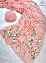 Load image into Gallery viewer, New Wedding Wear Pure Tebby Silk Handbrush Print Cut n Handwork Fancy Designer Saree With Blouse