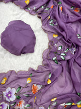 Load image into Gallery viewer, New Wedding Wear Pure Tebby Silk Handbrush Print Cut n Handwork Fancy Designer Saree With Blouse