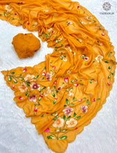 Load image into Gallery viewer, New Wedding Wear Pure Tebby Silk Handbrush Print Cut n Handwork Fancy Designer Saree With Blouse