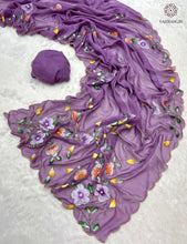 Load image into Gallery viewer, New Wedding Wear Pure Tebby Silk Handbrush Print Cut n Handwork Fancy Designer Saree With Blouse