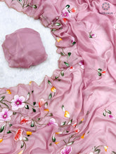 Load image into Gallery viewer, New Wedding Wear Pure Tebby Silk Handbrush Print Cut n Handwork Fancy Designer Saree With Blouse