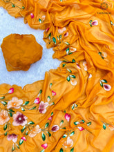 Load image into Gallery viewer, New Wedding Wear Pure Tebby Silk Handbrush Print Cut n Handwork Fancy Designer Saree With Blouse