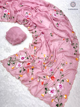 Load image into Gallery viewer, New Wedding Wear Pure Tebby Silk Handbrush Print Cut n Handwork Fancy Designer Saree With Blouse