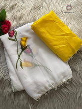 Load image into Gallery viewer, New Partywear White Color Chiffon Handbrush Print With Foil n Moti Lace Work Fancy Designer Saree