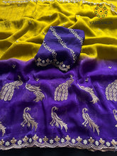 Load image into Gallery viewer, Prettiest Double Shaded Crunchy Chiffon Crush Silk Embroidery Work Partywear Fancy Designer Saree For Wedding