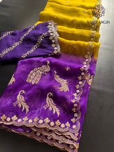 Load image into Gallery viewer, Prettiest Double Shaded Crunchy Chiffon Crush Silk Embroidery Work Partywear Fancy Designer Saree For Wedding