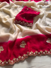 Load image into Gallery viewer, Attractive Double Shaded Crunchy Chiffon Crush Silk Embroidery Work Partywear Fancy Designer Saree With Contrast Blouse