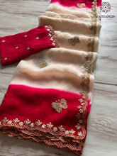 Load image into Gallery viewer, Attractive Double Shaded Crunchy Chiffon Crush Silk Embroidery Work Partywear Fancy Designer Saree With Contrast Blouse