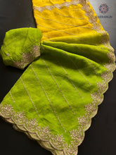 Load image into Gallery viewer, Charming Double Shaded Crunchy Chiffon Crush Silk Embroidery N Siroshki Work Partywear Fancy Designer Saree For Wedding