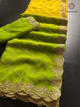 Load image into Gallery viewer, Charming Double Shaded Crunchy Chiffon Crush Silk Embroidery N Siroshki Work Partywear Fancy Designer Saree For Wedding