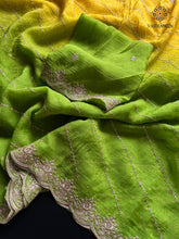 Load image into Gallery viewer, Charming Double Shaded Crunchy Chiffon Crush Silk Embroidery N Siroshki Work Partywear Fancy Designer Saree For Wedding