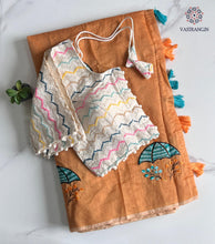 Load image into Gallery viewer, New Party Wear Chanderi Cotton Embroidery n Tussels Work Fancy Designer Saree With Stitched Blouse