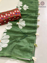 Load image into Gallery viewer, Latest Function Wear Soft Linen Cotton Print With Tassles Work Fancy Designer Saree With Blouse