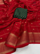 Load image into Gallery viewer, New Wedding Wear Red Color Pure Dola Silk Zari Jacquard Weaving Work Fancy Designer Saree