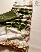 Load image into Gallery viewer, Marvellous Party Wear Double Shaded Dyeing Chinnon Silk Embroidery N Moti Cut Work Border Fancy Designer Saree For Ceremonial Occasion