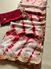 Load image into Gallery viewer, Marvellous Party Wear Double Shaded Dyeing Chinnon Silk Embroidery N Moti Cut Work Border Fancy Designer Saree For Ceremonial Occasion