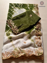 Load image into Gallery viewer, Marvellous Party Wear Double Shaded Dyeing Chinnon Silk Embroidery N Moti Cut Work Border Fancy Designer Saree For Ceremonial Occasion