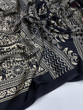 Load image into Gallery viewer, New Function Wear Black Color Pure Satin Silk Ajrak Printed Rich Pallu n Tussles Work Fancy Designer Saree