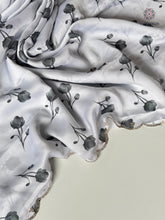 Load image into Gallery viewer, Adorable Party Wear White Colour Pure Satin Georgette Black Flower Print n Diamond Cut Work Fancy Designer Saree for Wedding