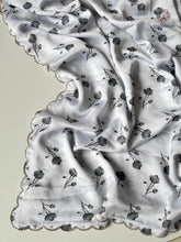 Load image into Gallery viewer, Adorable Party Wear White Colour Pure Satin Georgette Black Flower Print n Diamond Cut Work Fancy Designer Saree for Wedding