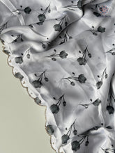 Load image into Gallery viewer, Adorable Party Wear White Colour Pure Satin Georgette Black Flower Print n Diamond Cut Work Fancy Designer Saree for Wedding