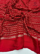 Load image into Gallery viewer, Elegant Party Wear Pure Viscose Georgette Weaving Jacquard Bandhani Print With Satin Border Fancy Desginer Saree For Ceremonial Occasion