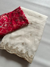 Load image into Gallery viewer, New Off White Color Partywear Crunchy Silk Embroidery n Cut Work Fancy Designer Saree