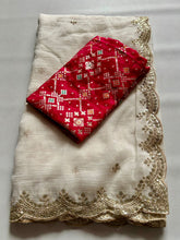 Load image into Gallery viewer, New Off White Color Partywear Crunchy Silk Embroidery n Cut Work Fancy Designer Saree