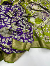 Load image into Gallery viewer, Bloosom Party Wear Pure Mangalkari Viscose Silk Print n Weaving Work Fancy Designer Saree For Women