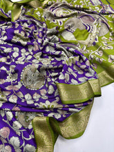 Load image into Gallery viewer, Bloosom Party Wear Pure Mangalkari Viscose Silk Print n Weaving Work Fancy Designer Saree For Women