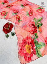 Load image into Gallery viewer, Latest Wedding Wear Multicolor Soft Chiffon Print Embroidery n Hand Work Fancy Designer Saree With Blouse