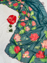 Load image into Gallery viewer, Latest Wedding Wear Multicolor Soft Chiffon Print Embroidery n Hand Work Fancy Designer Saree With Blouse