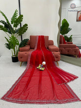 Load image into Gallery viewer, New Glorious Red Color Faux Georgette Sequence n Pearl Work Designer Saree Blouse With Stunner Dupatta