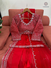 Load image into Gallery viewer, New Glorious Red Color Faux Georgette Sequence n Pearl Work Designer Saree Blouse With Stunner Dupatta