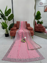 Load image into Gallery viewer, New Festive Wear Pink Color Faux Georgette Sequence n Pearl Work Fancy Designer Saree n Blouse With Stunner Dupatta