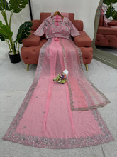 Load image into Gallery viewer, New Festive Wear Pink Color Faux Georgette Sequence n Pearl Work Fancy Designer Saree n Blouse With Stunner Dupatta