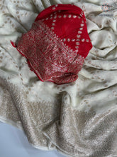 Load image into Gallery viewer, Blossom Party Wear White Colour Viscose Georgette Jacquard Zari Work Big Border Fancy Designer Saree With Contrast Blouse