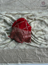 Load image into Gallery viewer, Blossom Party Wear White Colour Viscose Georgette Jacquard Zari Work Big Border Fancy Designer Saree With Contrast Blouse