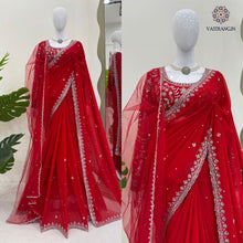 Load image into Gallery viewer, New Wedding Wear Glorious Red Color Faux Georgette Sequence n Pearl Work Fancy Designer Saree Blouse With Stunner Dupatta