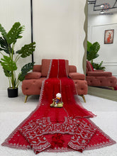 Load image into Gallery viewer, New Wedding Wear Glorious Red Color Faux Georgette Sequence n Pearl Work Fancy Designer Saree Blouse With Stunner Dupatta